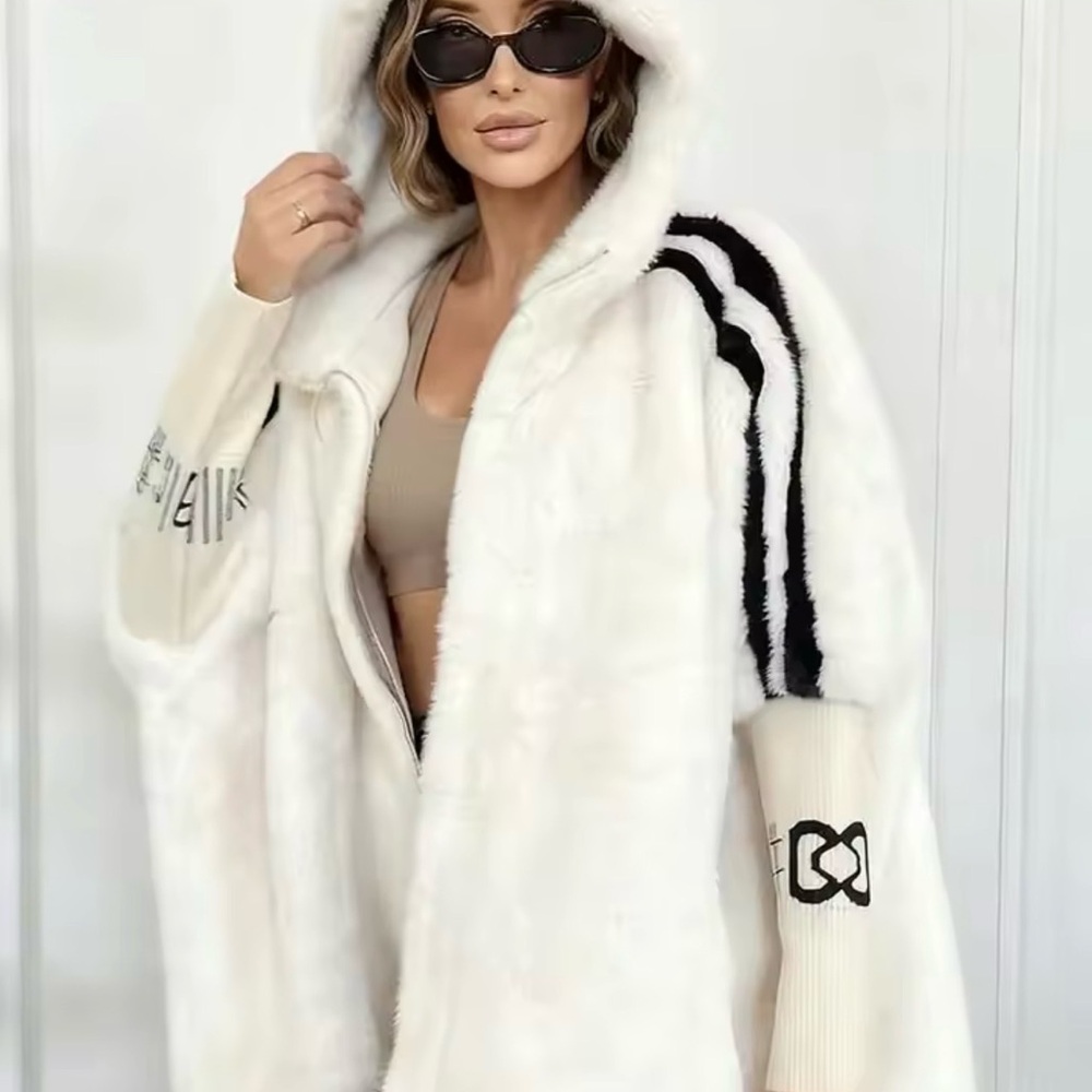 Brand New Stylish White Hooded Fur Jacket
